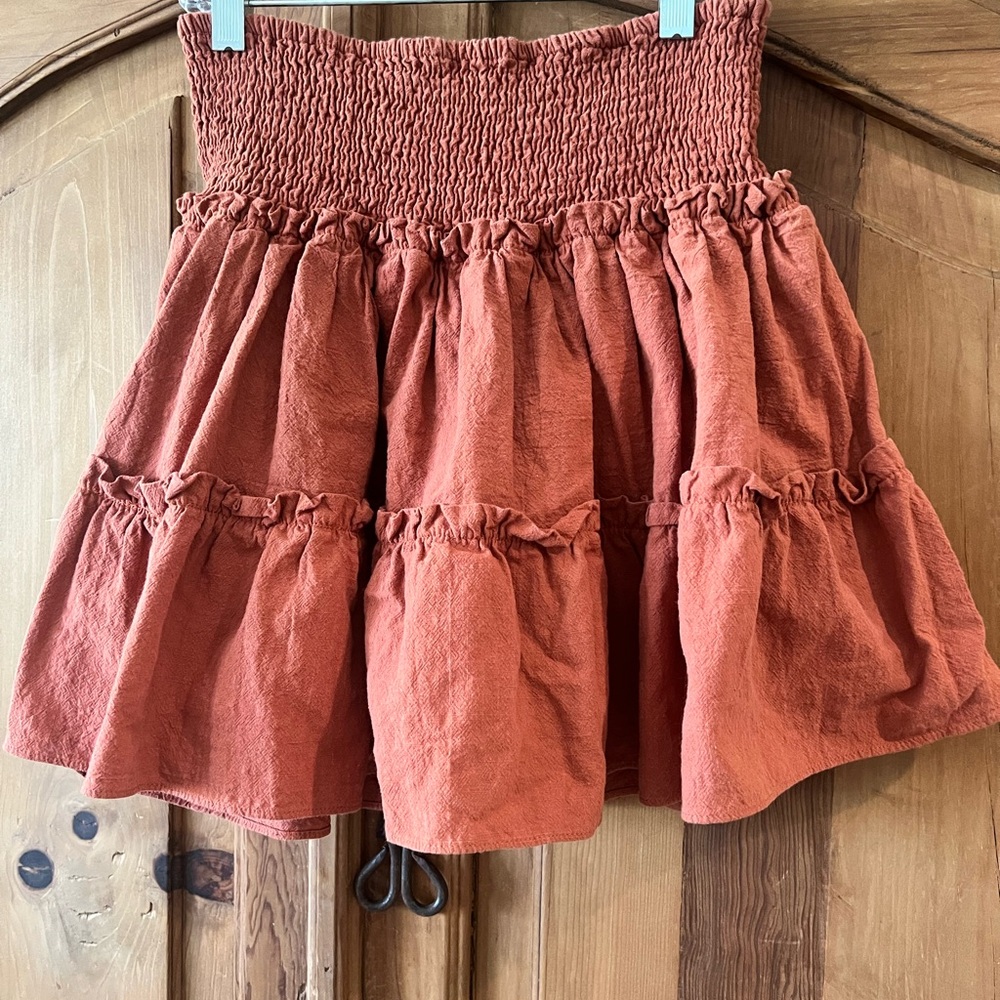 J. Marie (Medium) Burnt Orange Smocked Waist Mini Skort